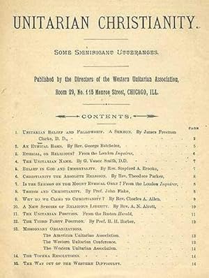 Bild des Verkufers fr Unitarian Christianity: Some Significant Utterances. zum Verkauf von OLD WORKING BOOKS & Bindery (Est. 1994)