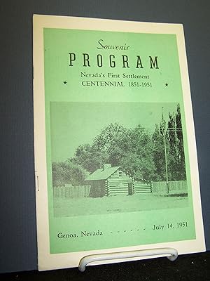 Bild des Verkufers fr Souvenir Program 1851-1951 from the first-day sale of the Nevada Commemorative Stamp, memorializing the 100th anniversary of the First Permanent White Settlement in Nevada, Carson Valley, at Genoa, Nevada. zum Verkauf von Zephyr Books