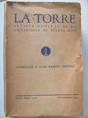 Image du vendeur pour HOMENAJE A JUAN RAMN JIMNEZ. LA TORRE. Revista general de la Universidad de Puerto Rico. mis en vente par Cabalgando en un Silbido