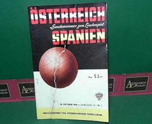 Imagen del vendedor de sterreichisches Fussball-Blatt, 10.Jahrgang, Heft 2, 30.Oktober 1960. - Sondernummer zum Lnderspiel sterreich - Spanien. a la venta por Antiquariat Deinbacher