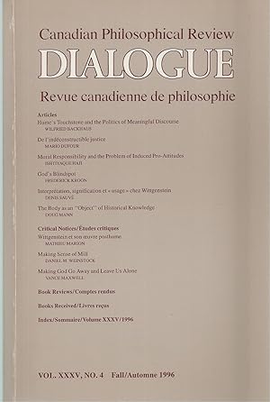 Bild des Verkufers fr Dialogue: Canadian Philosophical Review: Revue Canadienne De Philosophie Vol. XXXV, No. 4, Fall / Automne 1996 zum Verkauf von BYTOWN BOOKERY