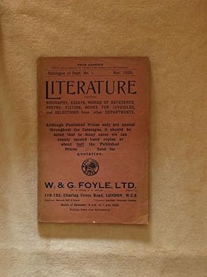 CATALOGUE OF DEPARTMENT NO. 1: LITERATURE including Biography, Essays, Works of Reference, Poetry...