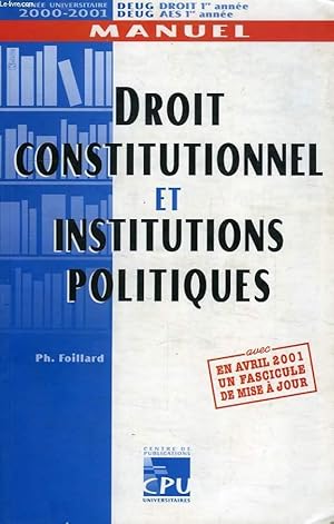 Bild des Verkufers fr DROIT CONSTITUTIONNEL ET INSTITUTIONS POLITIQUES, DEUG DROIT, AES zum Verkauf von Le-Livre