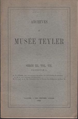 Image du vendeur pour ARCHIVES DU MUSEE TEYLER: S rie III, Vol. VII (Fascicule 1 & 2) mis en vente par OLD WORKING BOOKS & Bindery (Est. 1994)