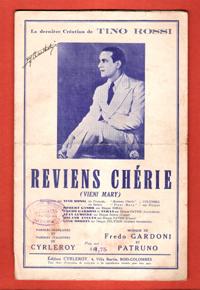 Seller image for Reviens Chrie ( Vieni Mary ) . Paroles Franaises et Italiennes De Cyrleroy . Musique De Fredo Gardoni et Patruno for sale by Au vert paradis du livre