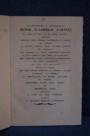 AL CHIARISSIMO E REVERENDISSIMO SIGN. D. CARMELO PASCUCCI.CANONICO DELLA INSIGNE CATTEDRALE DI PE...