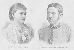 Bild des Verkufers fr Doppelportrt mit Prinzessin Maria Josefa von Sachsen. Holzstich aus "Deutsche Illustrirte Zeitung", aufgeklebt, ca. 21 x 14,5 cm, 1886. zum Verkauf von Antiquariat Michael Eschmann