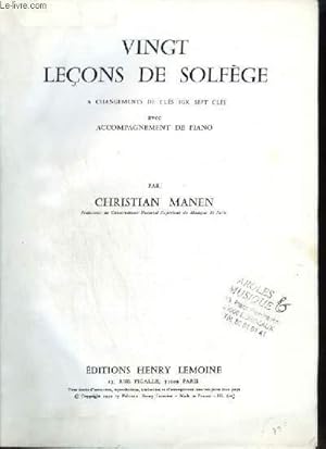 Seller image for PHOTOCOPIE DE L'OUVRAGE : 20 LECONS DE SOLFEGE - A CHANGEMENTS DE CLES SUR 7 PHOTOCOPIE DE L'OUVRAGE : CLES AVEC ACCOMPAGNEMENT DE PIANO. for sale by Le-Livre