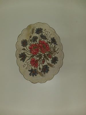 Schmuckblatt mit Blumenmotiv in Reliefdruck auf Seide.