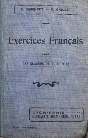 Seller image for Exercices franais. 1er volume, pour les classes de 7e, de 6e et de 5e. for sale by Librairie les mains dans les poches