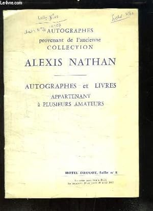 Seller image for Autographes provenant de l'ancienne collection Alexis Nathan. Catalogue de la Vente aux Enchres des 19 et 20 avril 1967  Drouot. for sale by Le-Livre