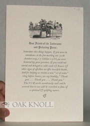 Imagen del vendedor de DEAR FRIEND OF THE ANDERSONS AND PICKERING PRESS a la venta por Oak Knoll Books, ABAA, ILAB