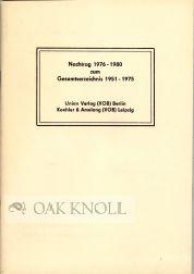 Seller image for NACHTRAG 1976-1980 ZUM GESAMTVERZEICHNIS 1951-1975 for sale by Oak Knoll Books, ABAA, ILAB