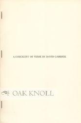 Image du vendeur pour CHECKLIST OF VERSE BY DAVID GARRICK mis en vente par Oak Knoll Books, ABAA, ILAB