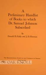 Bild des Verkufers fr PRELIMINARY HANDLIST OF BOOKS TO WHICH DR. SAMUEL JOHNSON SUBSCRIBED zum Verkauf von Oak Knoll Books, ABAA, ILAB