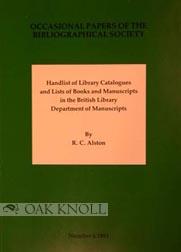 Seller image for HANDLIST OF LIBRARY CATALOGUES AND LISTS OF BOOKS AND MANUSCRIPTS IN THE BRITISH LIBRARY DEPARTMENT OF MANUSCRIPTS for sale by Oak Knoll Books, ABAA, ILAB