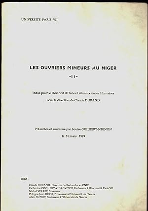 Les Ouvriers mineurs au Niger, I/III. Thèse d'Etat