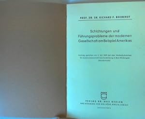 Bild des Verkufers fr Schichtungen und Fhrungsprobleme der modernen Gesellschaft am Beispiel Amerikas zum Verkauf von books4less (Versandantiquariat Petra Gros GmbH & Co. KG)