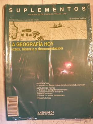 Imagen del vendedor de La geografa hoy. Textos, historia y documentos. Revista Anthropos. Suplementos 23. Monografas temticas a la venta por Librera Antonio Azorn