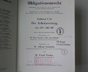 Imagen del vendedor de Kommentar zum Schweizerischen Zivilgesetzbuch, Band V: Obligationenrecht. (Bundesgesetz vom 30. Mrz 1911 und 8. Dezember 1936, samt den seitherigen nderungen). Kommentar zur 1. und 2. Abteilung (Art. 1 - 529 OR). Teilband V 2c: Der Arbeitsvertrag Art. 319-362 OR. a la venta por Antiquariat Bookfarm