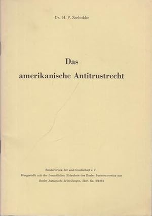 Imagen del vendedor de Das amerikanische Antitrustrecht. a la venta por Antiquariat Carl Wegner