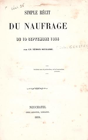 Seller image for Simple rcit du naufrage du 10 septembre 1854 par un tmoin occulaire for sale by Librairie Historique F. Teissdre