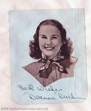 Signed Magazine Portrait Photograph, (Deanna, 1921-2013, Canadian Singer & Actress)