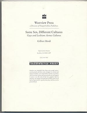 Bild des Verkufers fr Same Sex, Different Cultures: Gays and Lesbians Across Cultures zum Verkauf von Between the Covers-Rare Books, Inc. ABAA