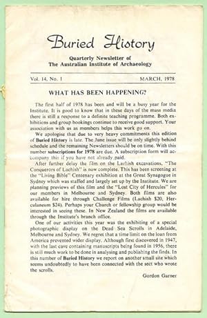 Image du vendeur pour Buried history: a quarterly journal of Biblical Archeaology. Vol. 14 Nos. 1 and 2 1978. mis en vente par Lost and Found Books
