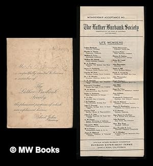 Image du vendeur pour The Luther Burbank Society : membership invitation and acceptance mis en vente par MW Books Ltd.