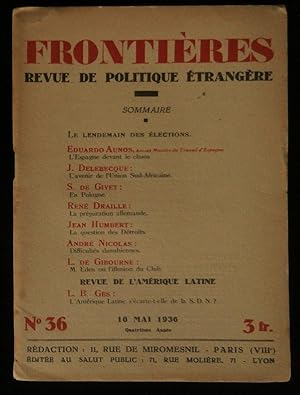 Seller image for FRONTIERES. for sale by Librairie Franck LAUNAI