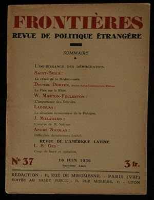 Bild des Verkufers fr FRONTIERES. zum Verkauf von Librairie Franck LAUNAI