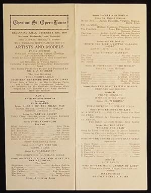 Artists and Models: Paris Edition [Chestnut St. Opera House playbill 1926 -- Sid Silvers' Broadwa...