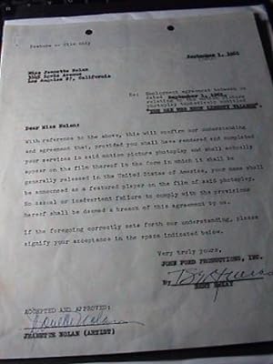 1961 TYPED LETTER SIGNED EMPLOYMENT AGREEMENT RELATING TO "THE MAN WHO SHOT LIBERTY VALANCE"