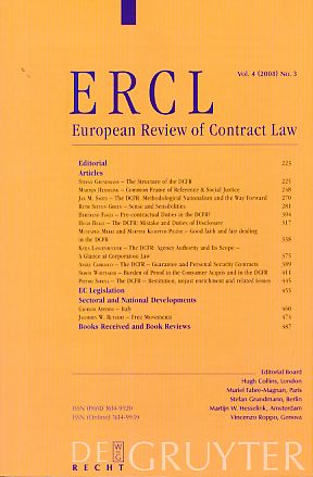 Imagen del vendedor de ERCL. European Review of Contract Law. Vol. 4 (2008) No. 3. a la venta por Fundus-Online GbR Borkert Schwarz Zerfa
