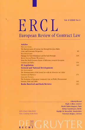 Imagen del vendedor de ERCL. European Review of Contract Law. Vol. 4 (2008) No. 2. a la venta por Fundus-Online GbR Borkert Schwarz Zerfa