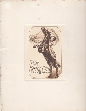 Imagen del vendedor de ExLibris Herzog Gza, weiblicher Akt auf steigendem Pferd, 1910, Radierung, 28 x 22,5 cm, in der Platte signiert a la venta por Antiquariat Werner Steinbei