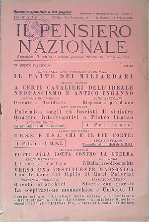 Il pensiero nazionale. Periodico di critica e azione politica. Anno III, N. 5-6 Marzo-aprile 1949