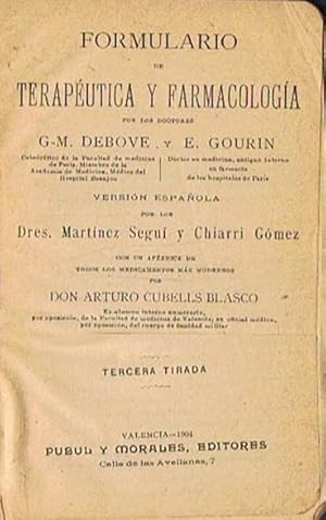 Seller image for FORMULARIO DE TERAPUTICA Y FARMACOLOGA. for sale by Librera Torren de Rueda