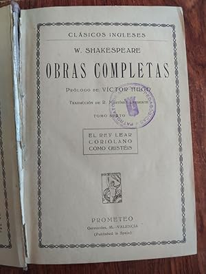 Imagen del vendedor de Obras completas tomo sexto (El rey Lear, Coriolano y Como gustis) a la venta por Librera Ofisierra