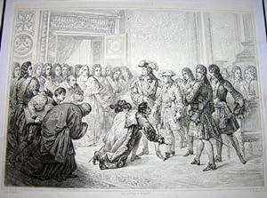 Gravure. Le Duc d'Anjou déclaré Roi d'Espagne en 1700.