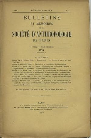 Image du vendeur pour Bulletins et mmoires de la Socit d'Anthropologie de Paris. Ve srie, Tome Premier. Fascicule 2. 1900. No. 2 mis en vente par Kaaterskill Books, ABAA/ILAB