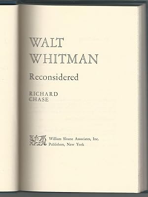 Imagen del vendedor de Walt Whitman Reconsidered (American Men of Letters Series) a la venta por Dorley House Books, Inc.