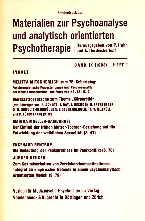 Materialien zur Psychoanalyse und analytisch orientierten Psychotherapie. Sonderdruck aus Band IX...