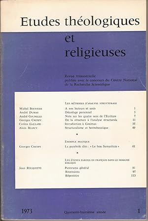 ETUDES THEOLOGIQUES & RELIGIEUSES Quarante-huitième année 1973 - 1