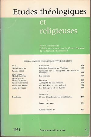ETUDES THEOLOGIQUES & RELIGIEUSES Quarante-neuvième année 1974 - 4