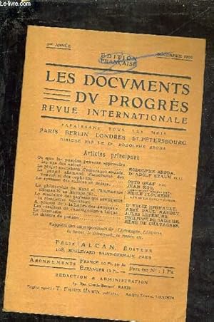 Seller image for LES DOCUMENTS DU PROGRES - REVUE INTERNATIONALE - 3EME ANNEE - DECEMBRE 1909 - ce que les peuples peuvent apprendre les uns des autres par Rodolphe Broda - le projet autrichien d'assurance sociale par Adolf Braun etc. for sale by Le-Livre