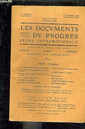 Seller image for LES DOCUMENTS DU PROGRES - REVUE INTERNATIONALE - 2EME ANNEE - FEVRIER 1908 - le parlement belge et le congo lopoldien par Vandervelde Emile - le conflit de la race blanche et de la race noire par Haden Guest etc. for sale by Le-Livre