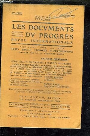 Seller image for LES DOCUMENTS DU PROGRES - REVUE INTERNATIONALE - 4E ANNEE - DECEMBRE 1910 - pour l'galit politique de la femme et de l'homme par Barres, Claretie, Deschanel, le matre, Mzires, Prevost, Fouille, Viollet, Gide, Ajam, Coutant, Delory, Dumas , etc. for sale by Le-Livre