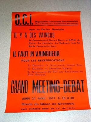 Affiche de 1977 -OCI - Après les éléctions municipales IL Y A DES VAINCUS, Le gouvernement GISCAR...